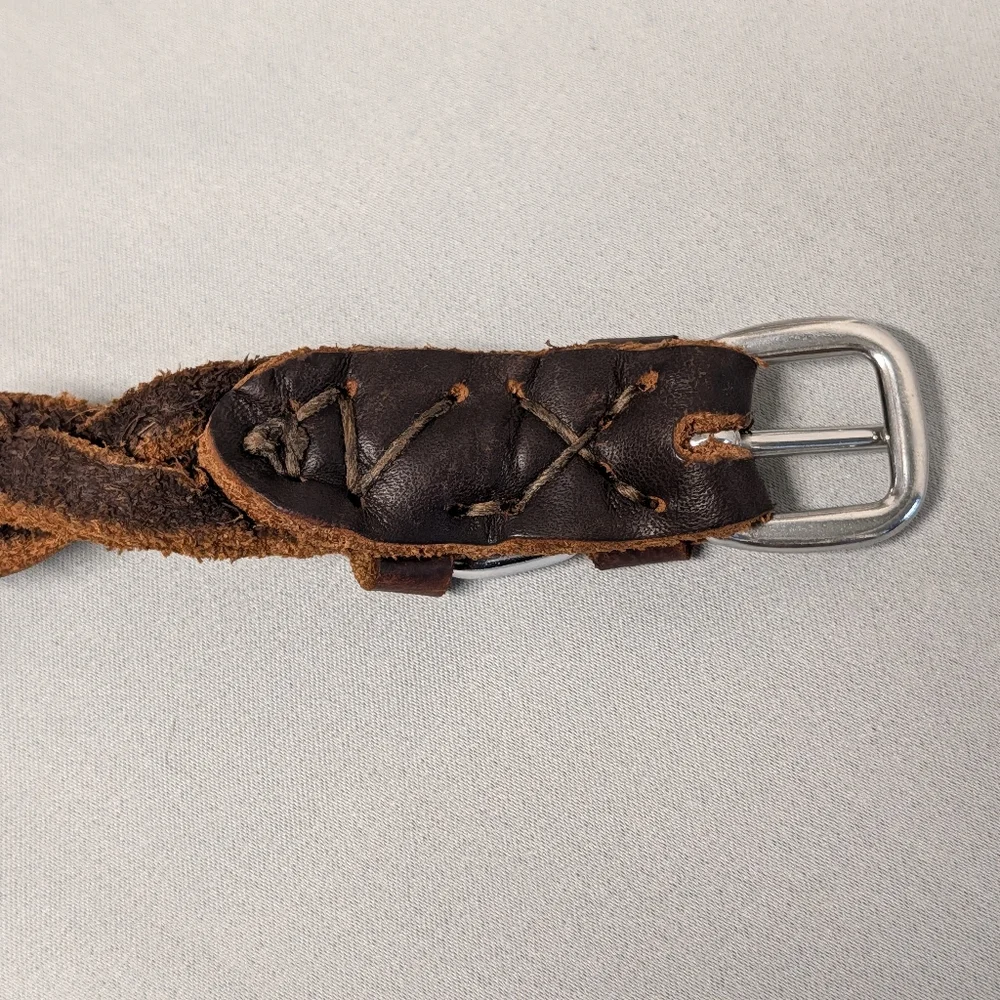Braided Brown Leather Dog Collar with Silver Buckle (Small Dog)